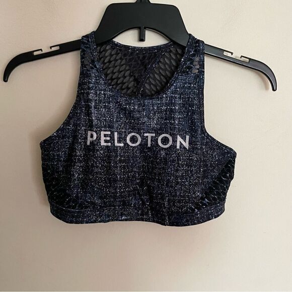 RARE Peloton “With” Stardust Tweed Sports Bra Logo High Neck Mesh- Size Small - Picture 3 of 8